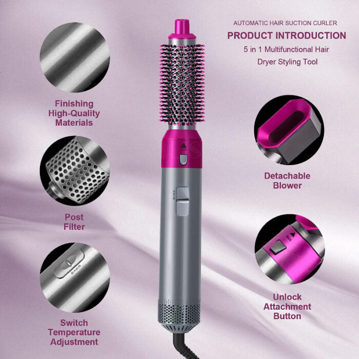 5 In 1 Detachable Hair Dryer Electric Blow Dryer Comb Negative Ion Straightener & Hair Curler