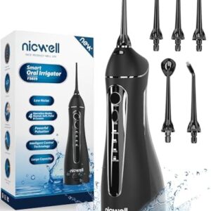 Nicwell Water Dental Flosser Teeth Pick – 4 Modes Dental Oral Irrigator, Portable & Rechargeable IPX7 Waterproof Personal Orthodontic Supplie Water Teeth Cleaner Picks for Home Travel