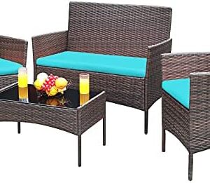 4-Piece Outdoor Wicker Patio Conversation Set with Cushions