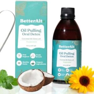 Oil Pulling with Tongue Scraper| Made with Natural Ingredients for Oral Care and Teeth whitening (237 ml) – Oil Pulling for Teeth and Gums with Goodness of Coconut & Clove Oil – Peppermint