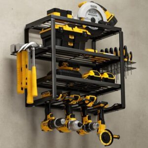 4-Layer Power Tool Organizer Wall Mount with Charging Shelf