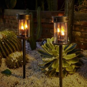 Solar Stake Lights with Flickering Candle Lanterns – 2 Pack