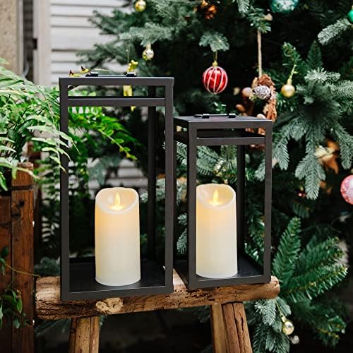 Black Metal Candle Lanterns Set of 2 with LED Candles 5 Black Metal Candle Lanterns Set of 2 with LED Candles - Image 5