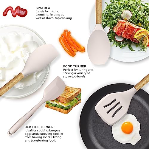 14-Piece Silicone Cooking Utensils Set with Wooden Handles 3 14-Piece Silicone Cooking Utensils Set with Wooden Handles - Image 3