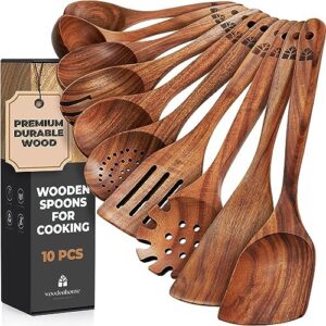 10-Piece Teak Wood Cooking Utensil Set for Nonstick Cookware