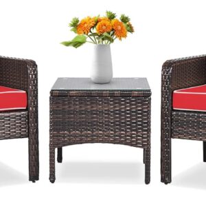3-Piece Wicker Patio Furniture Set with Cushions and Glass Table