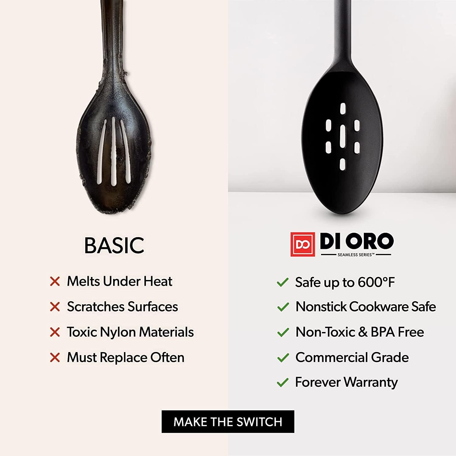 DI ORO Silicone Cooking Spoons - Solid & Slotted Set, 2-Pc Black 7 DI ORO Silicone Cooking Spoons - Solid & Slotted Set, 2-Pc Black - Image 7